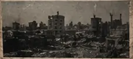 Destroyed buildings across a razed neighbourhood