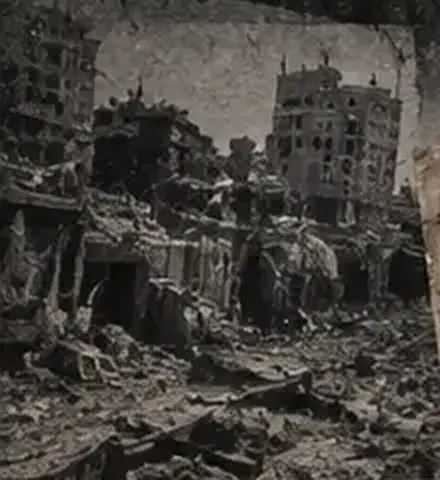A destroyed urban landscape